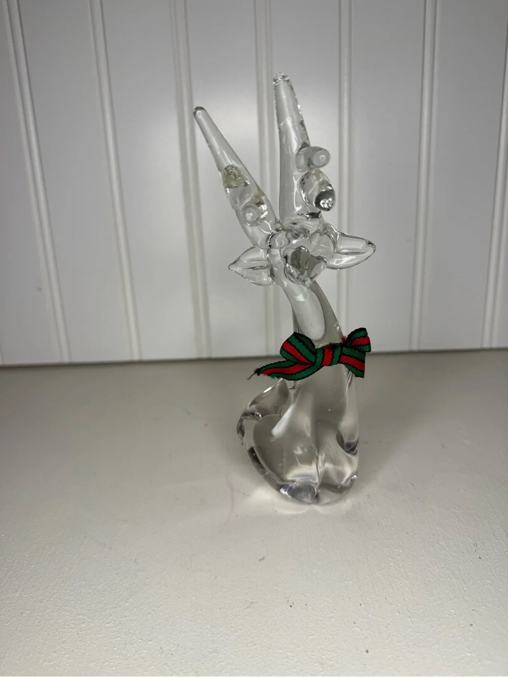 Vintage Lot 3, Enesco Clear Blown Art Glass Reindeer Deer Figurines, Holiday
